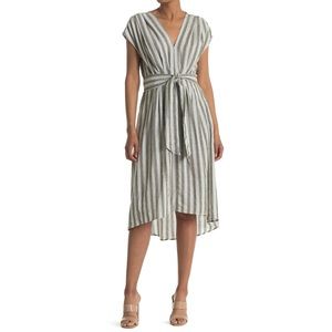 Max Studio Striped V-Neck Tie Waist A-Line Dress